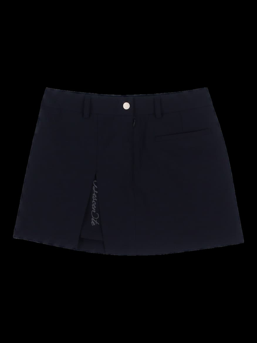 블랙 슬릿 데상트 로고 스커트