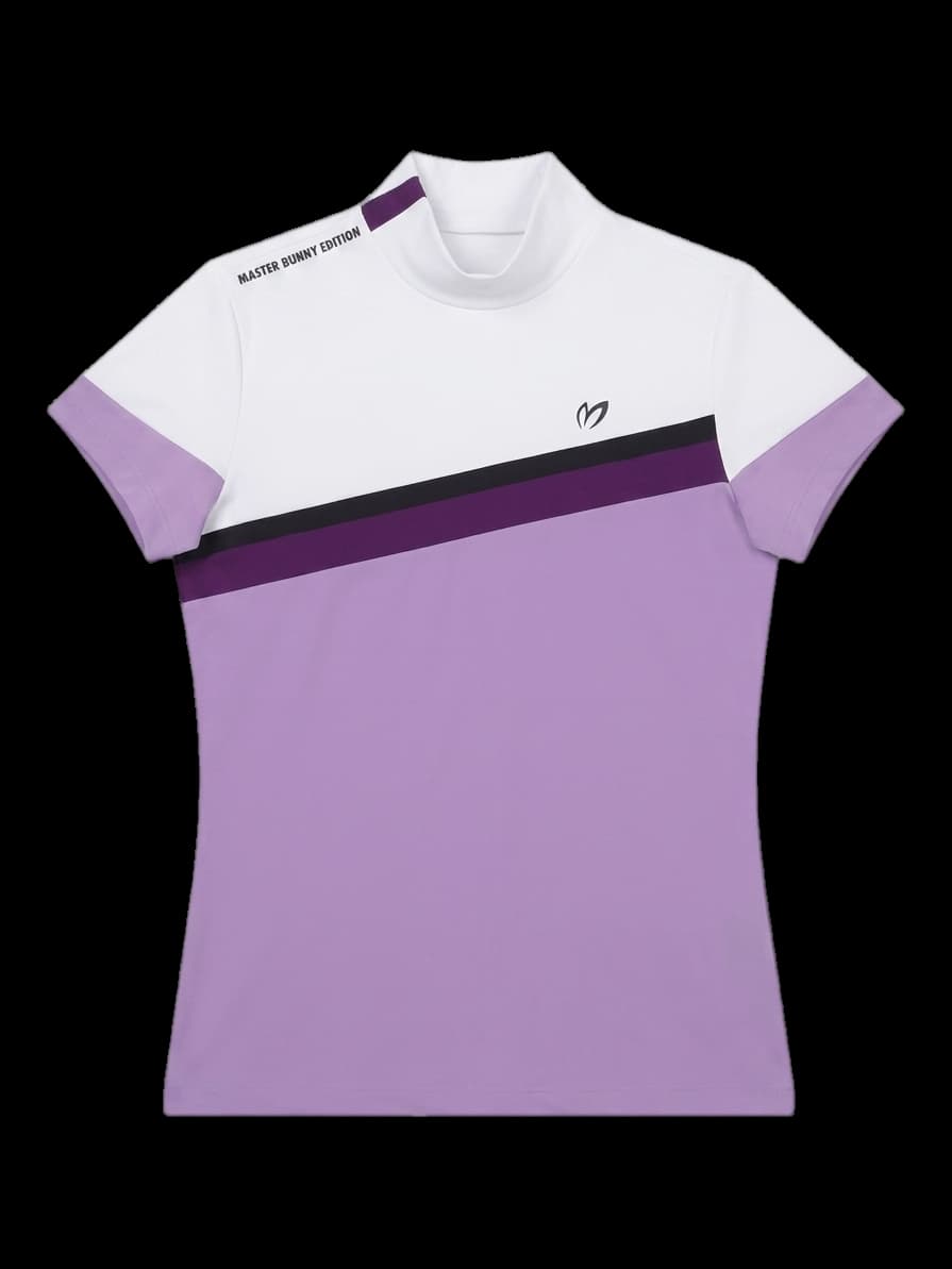 마스터바니에디션 여성 퍼플 블록 하이넥 반팔 티셔츠