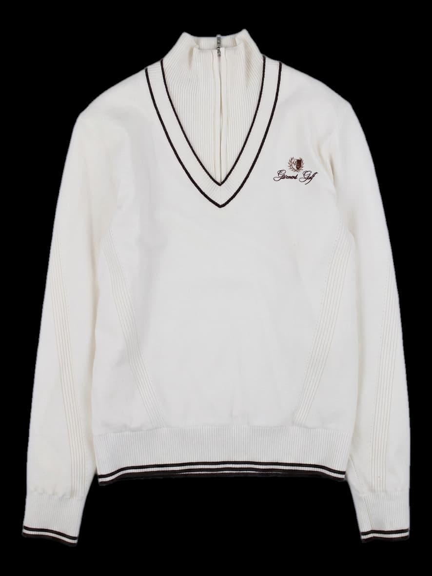 가먼트골프 배색 반집업 니트