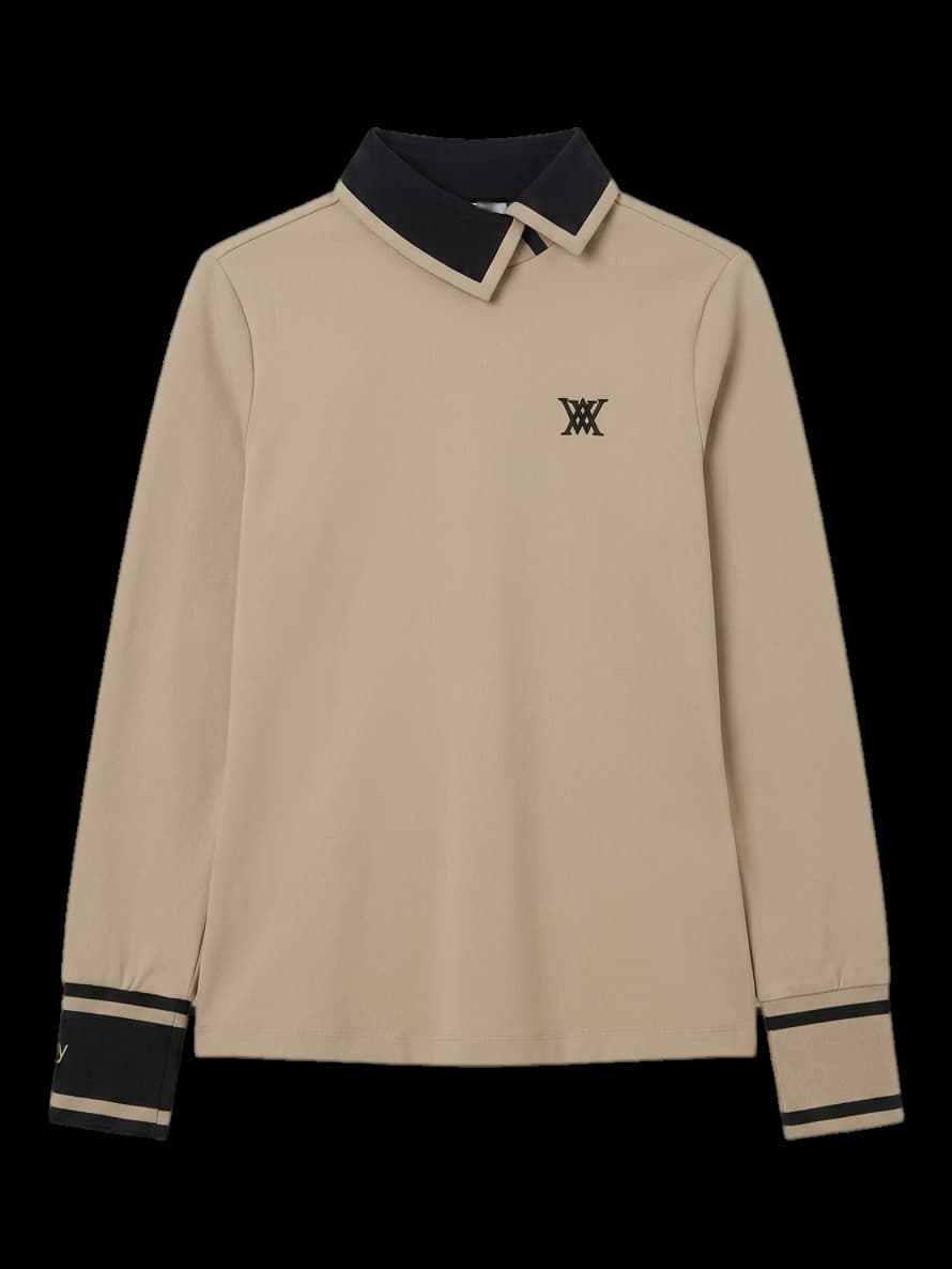 베이지 하이넥 롱슬리브 티셔츠