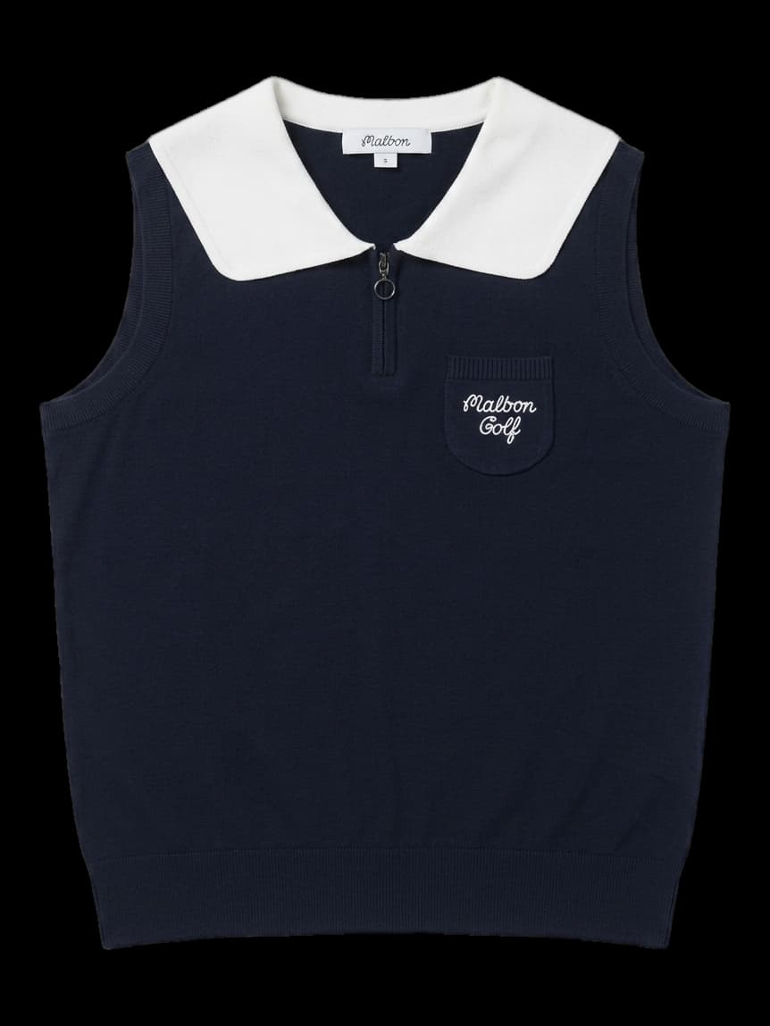 네이비 하프 집업 니트 베스트