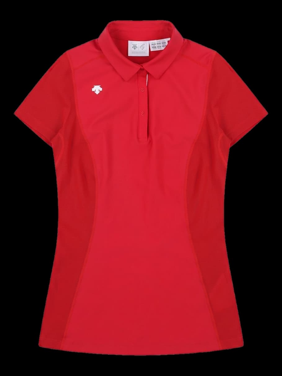 여성 레드 반팔 카라티셔츠