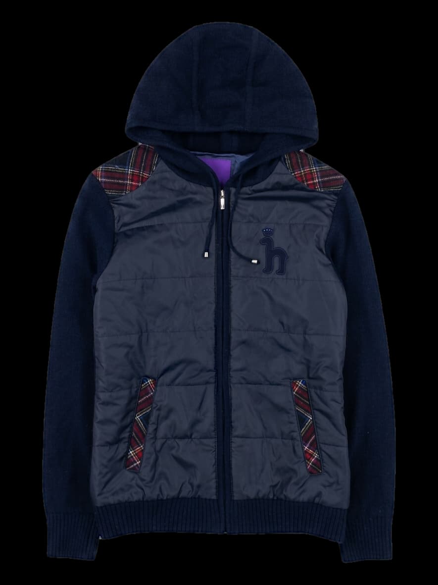 네이비 후드 집업 니트 점퍼