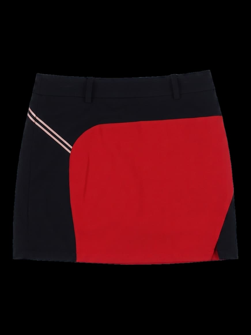 블랙/레드 배색 미니 스커트