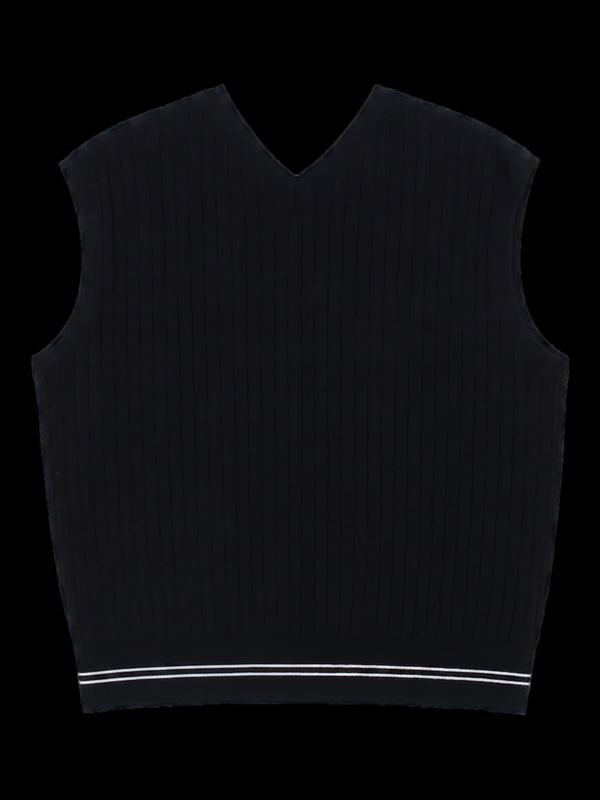 블랙 브이넥 골지 니트 베스트