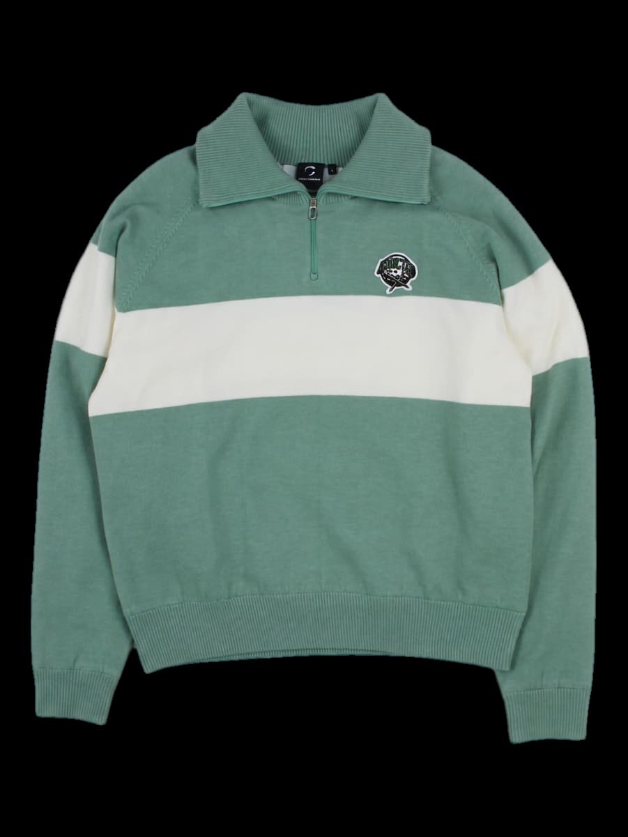 그린 배색 하프 집업 니트