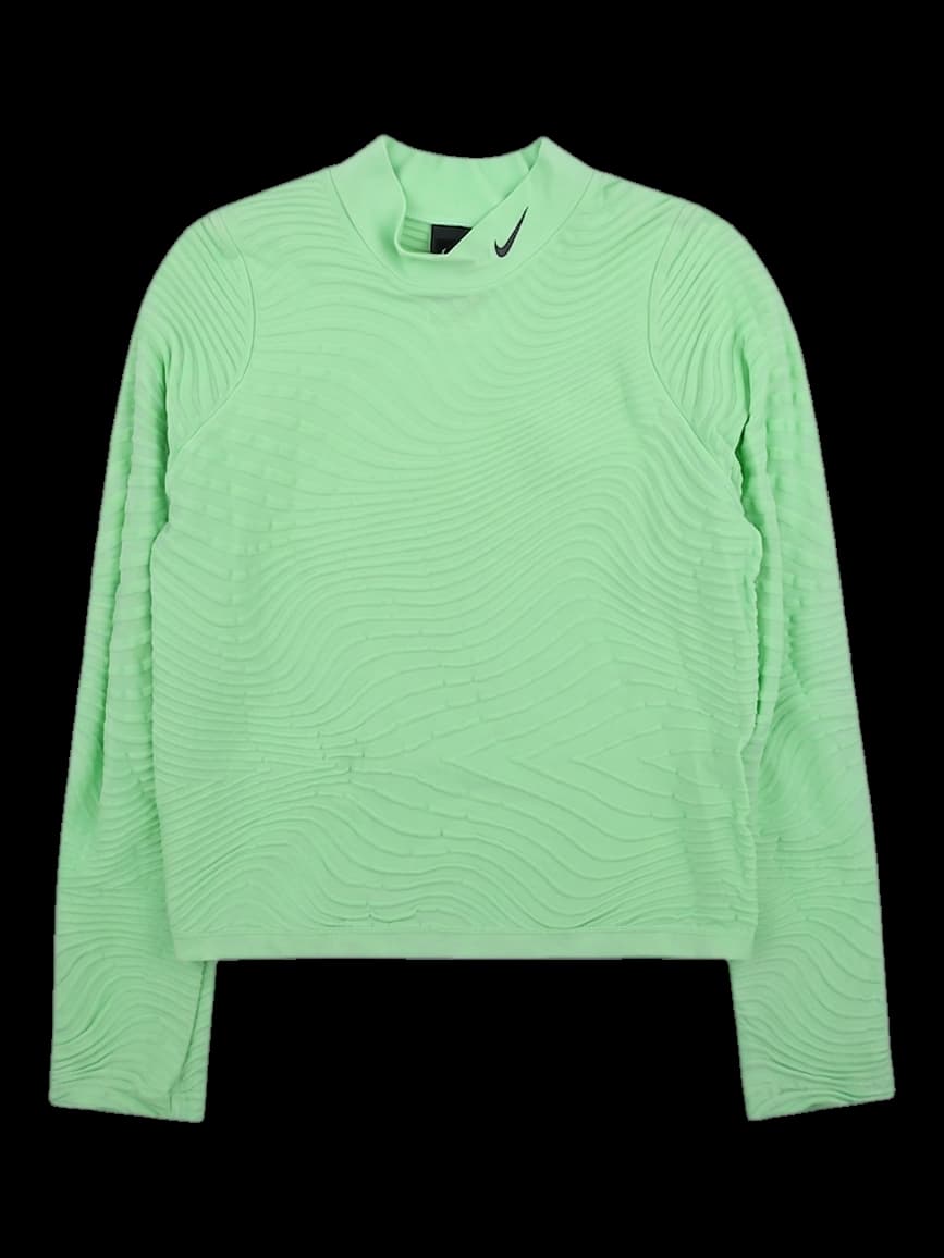 그린 웨이브 텍스처 하이넥 긴팔 티셔츠