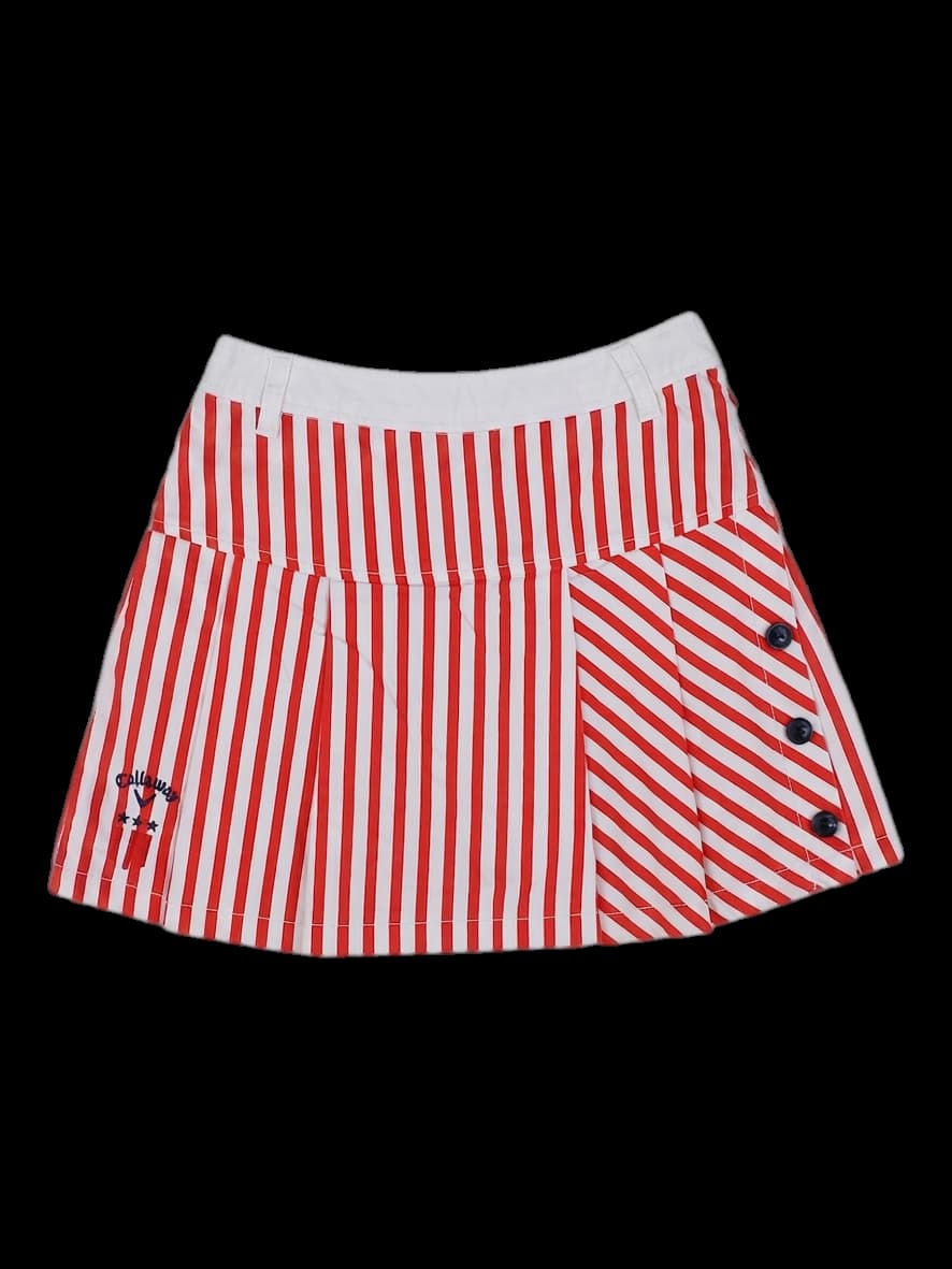 캘러웨이 여성 레드/화이트 스트라이프 플리츠 골프 스커트