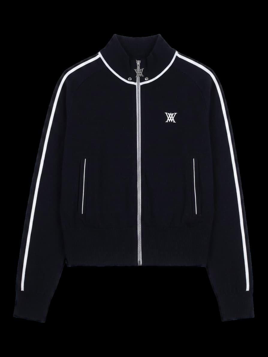 블랙 배색 스트라이프 니트 집업