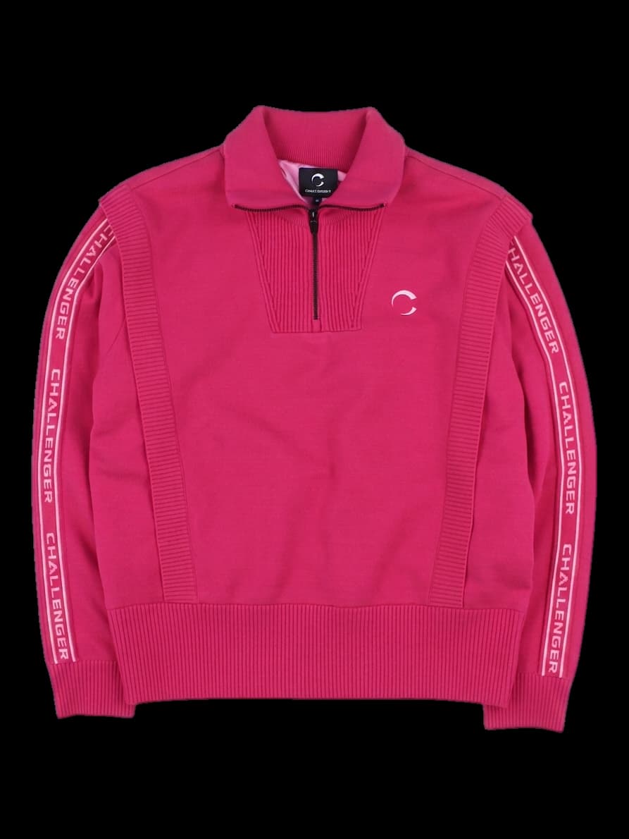 챌린저 핑크 반집업 니트 스웨터