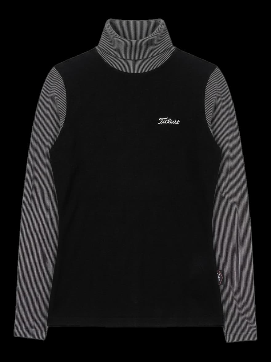 타이틀리스트 블랙 긴팔 터틀넥 티셔츠 (스트라이프 배색)