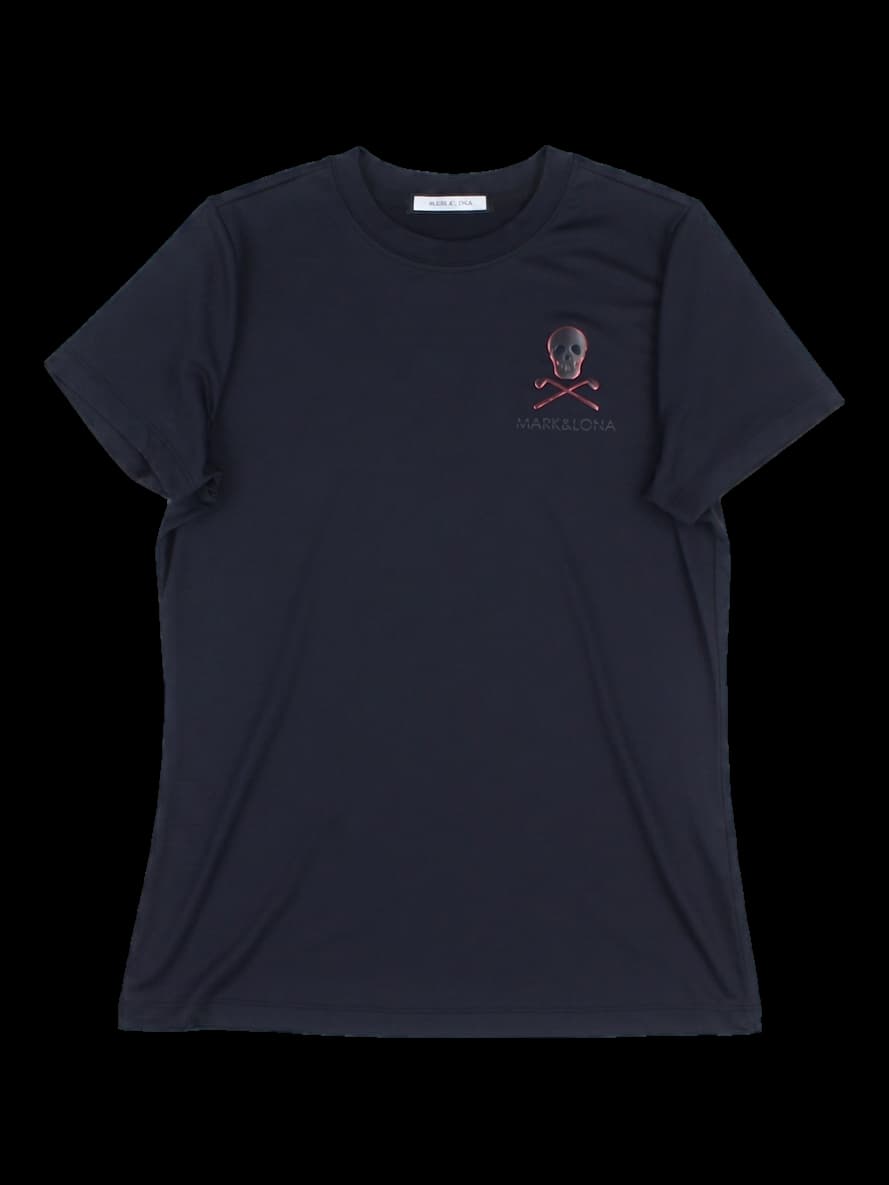 블랙 스컬 로고 프린트 반팔 티셔츠