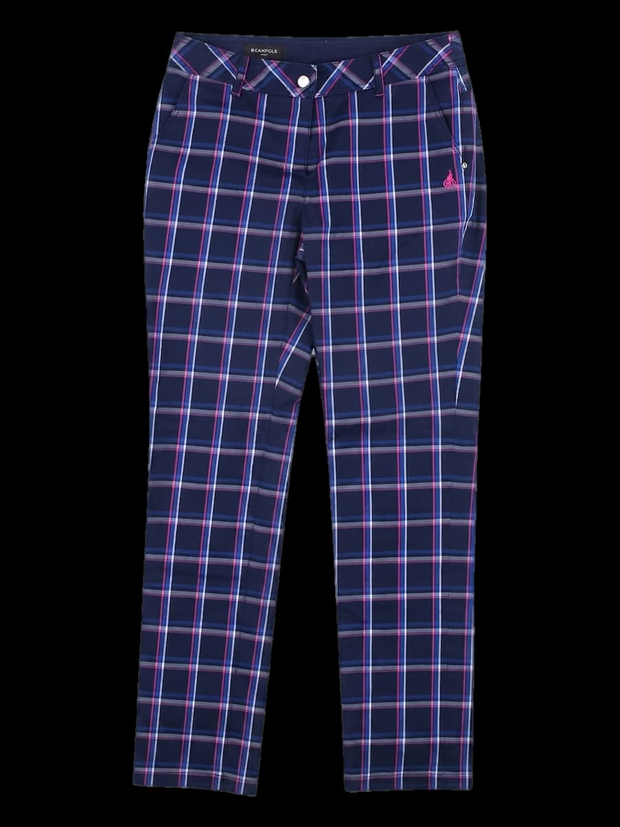 네이비 체크 롱 팬츠