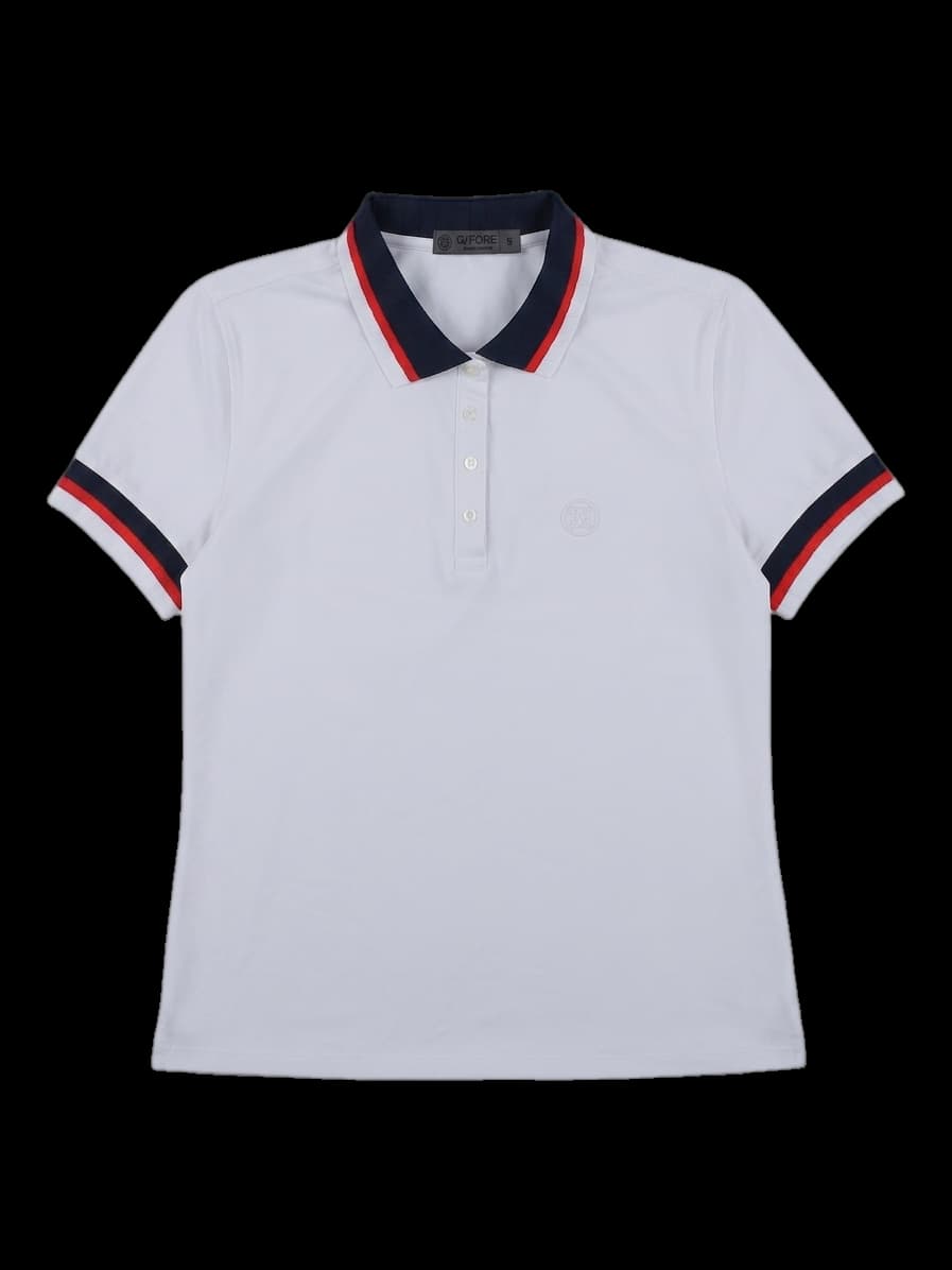 여성 화이트 배색 카라 반팔 티셔츠