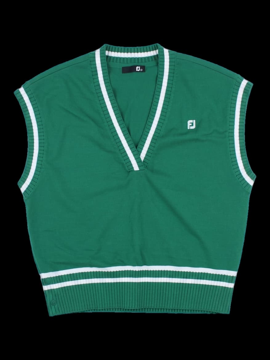 그린 브이넥 배색 니트 베스트