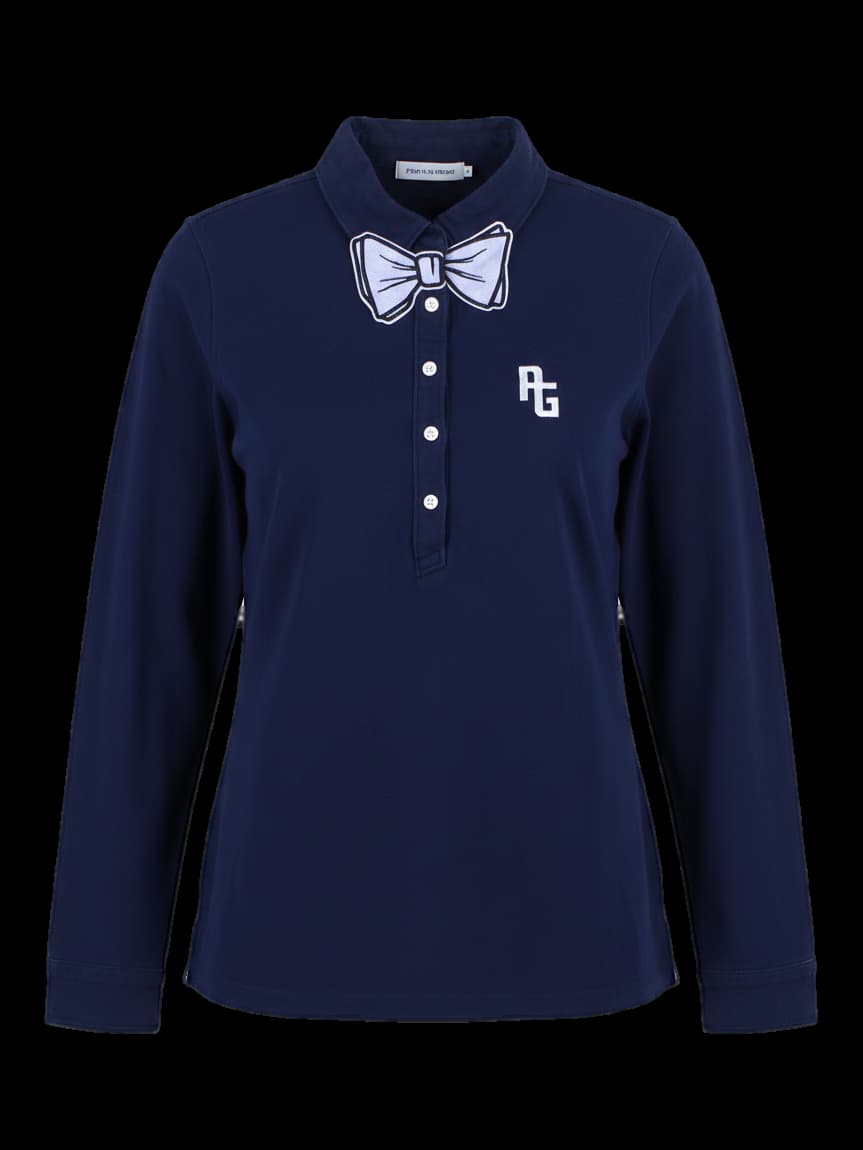 리본 포인트 긴팔 카라 티