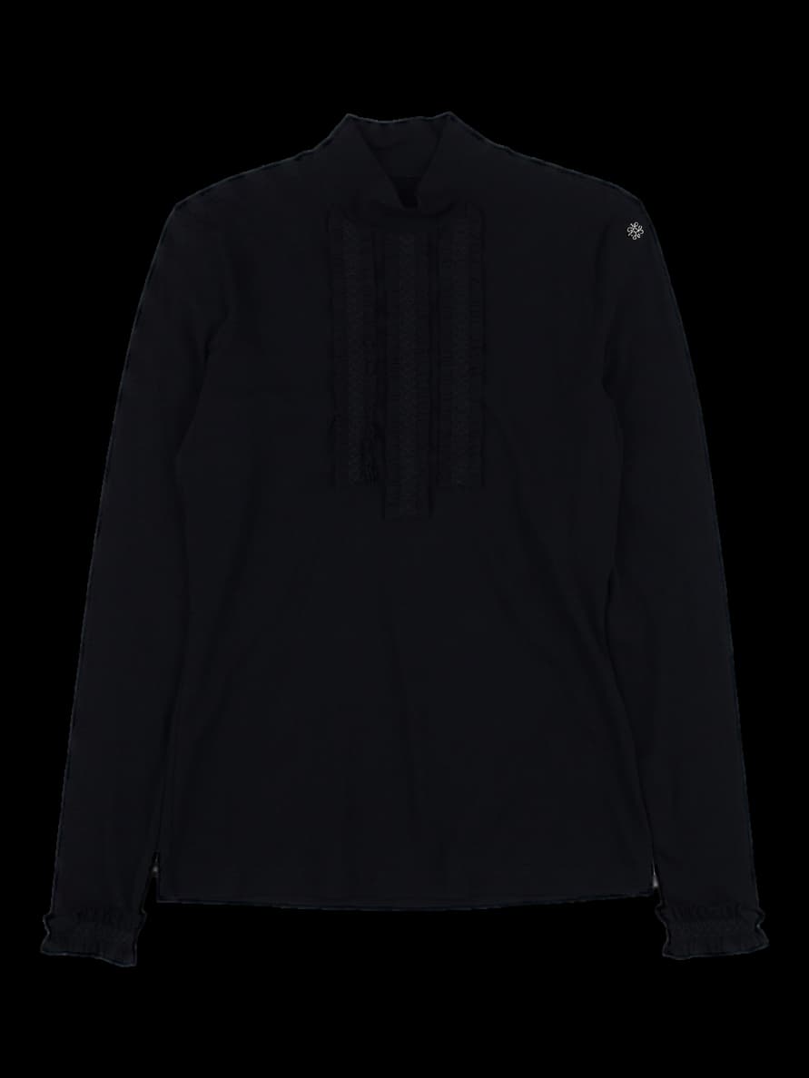 블랙 프릴 포인트 반하이넥 긴팔티