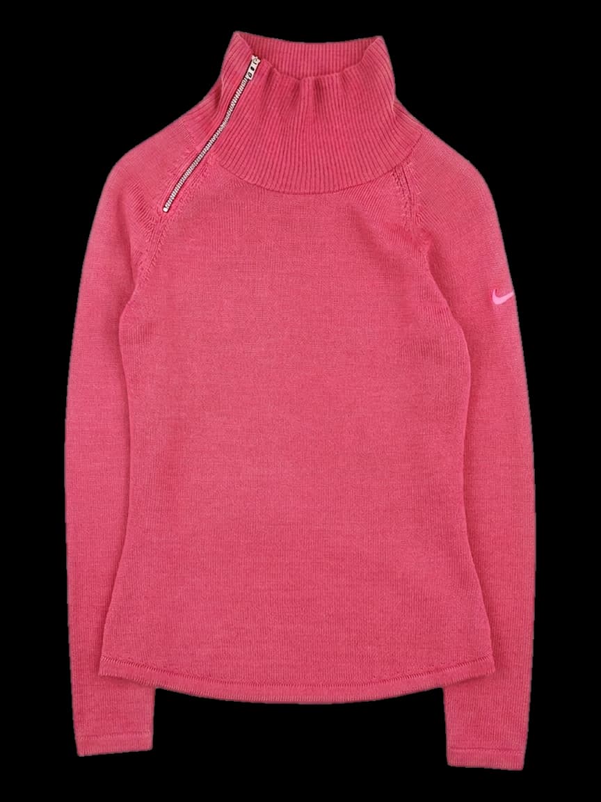 핑크 하이넥 지퍼 디테일 긴팔 니트