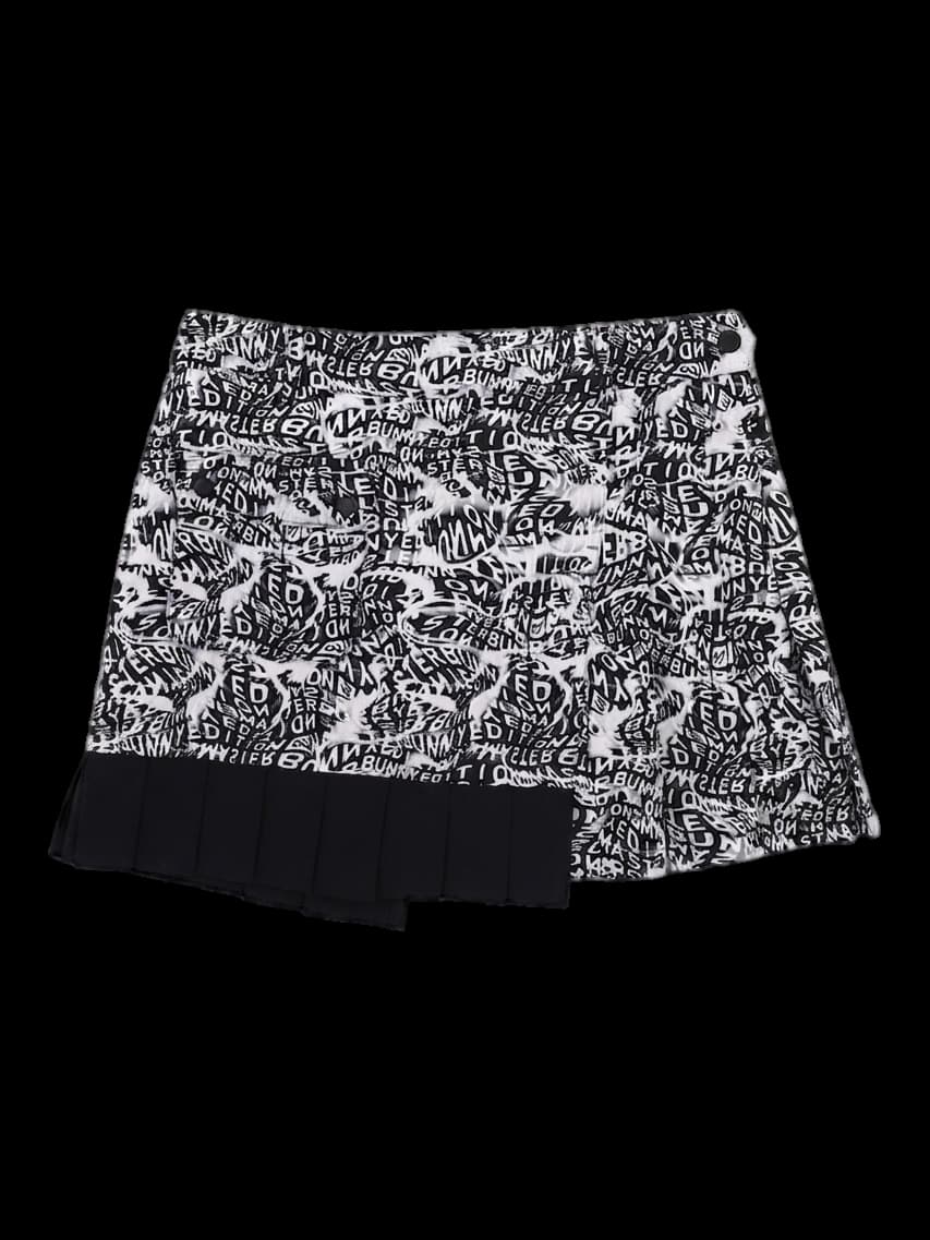 블랙/화이트 그래피티 로고 패턴 플리츠 랩 스커트