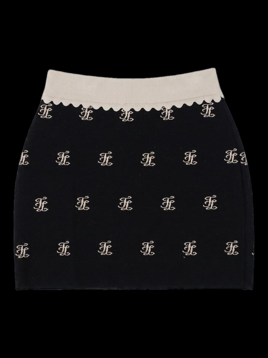 블랙 로고 패턴 니트 미니 스커트