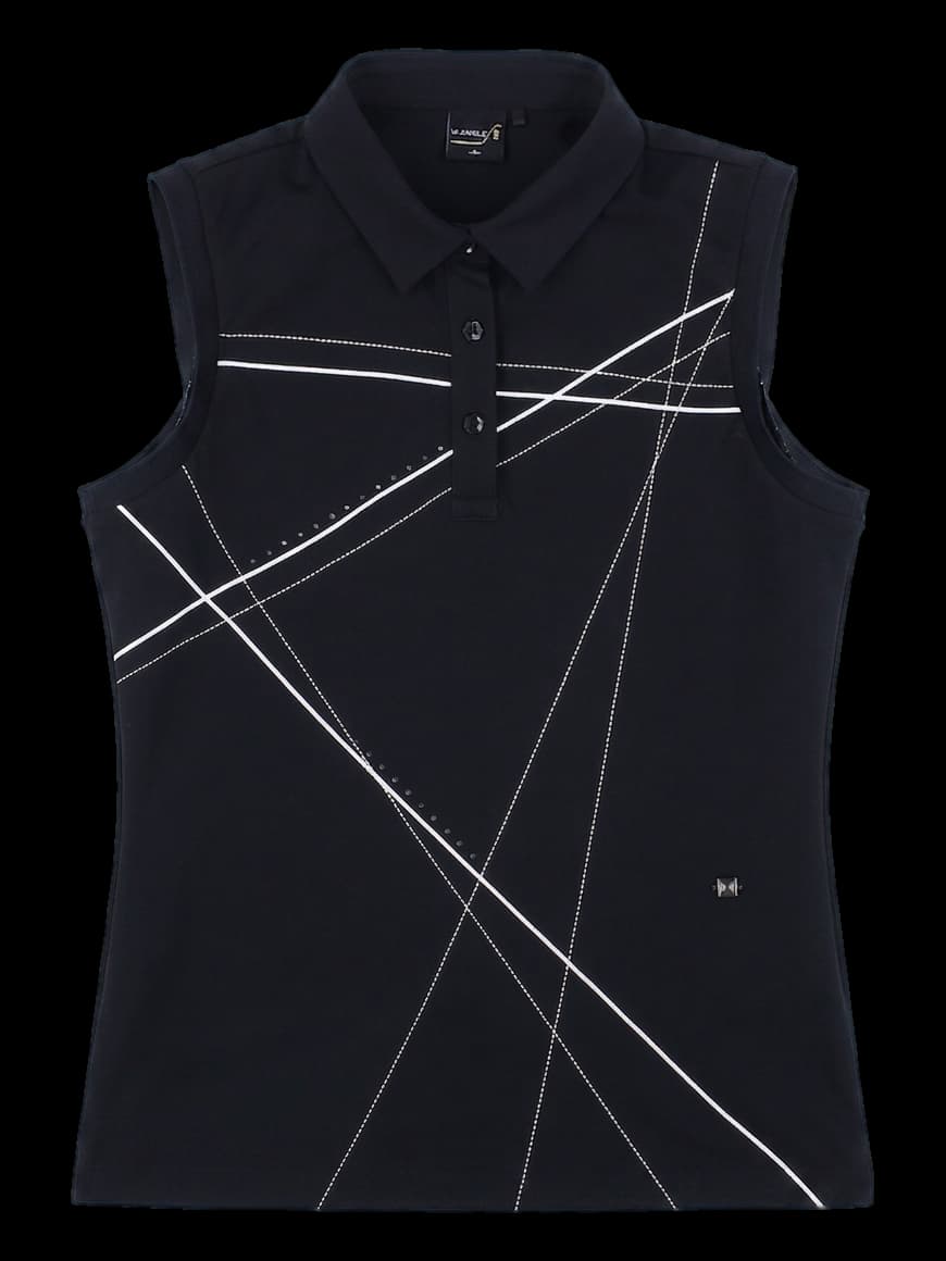 블랙 민소매 기하학 패턴 카라티