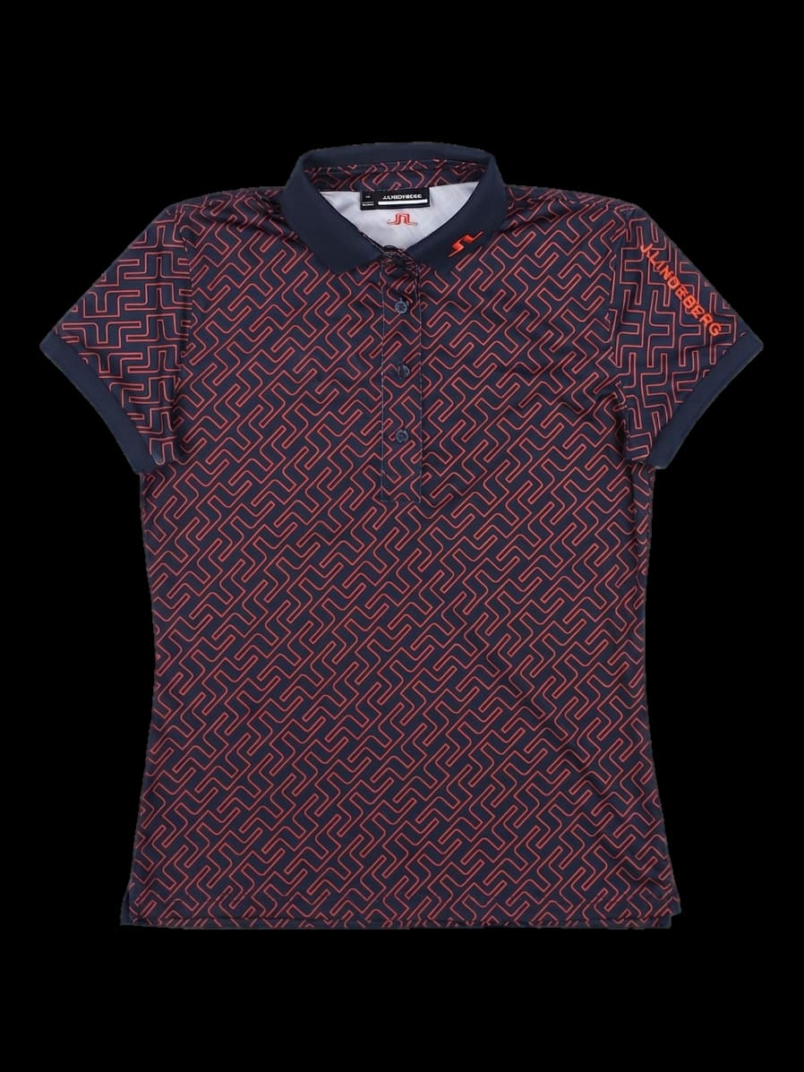 제이린드버그 네이비 오렌지 기하학 패턴 반팔 카라티