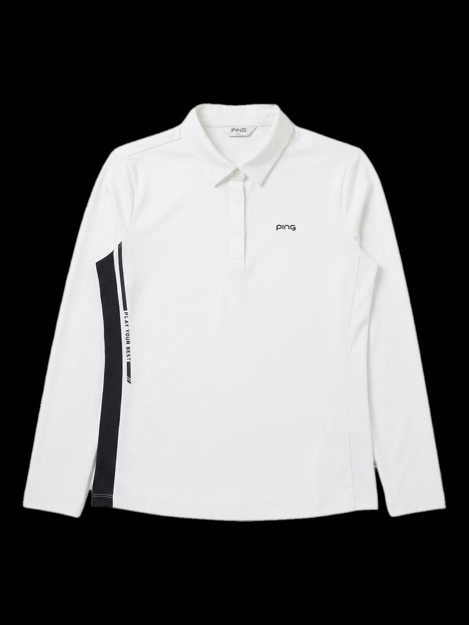 핑 화이트 롱슬리브 카라 티셔츠