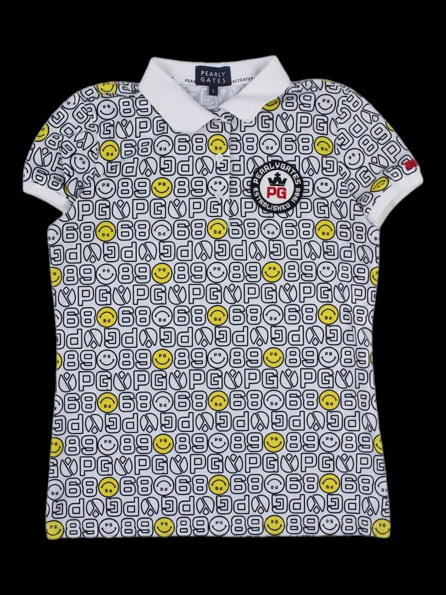 파리게이츠 여성 올오버 패턴 스마일 반팔 카라티