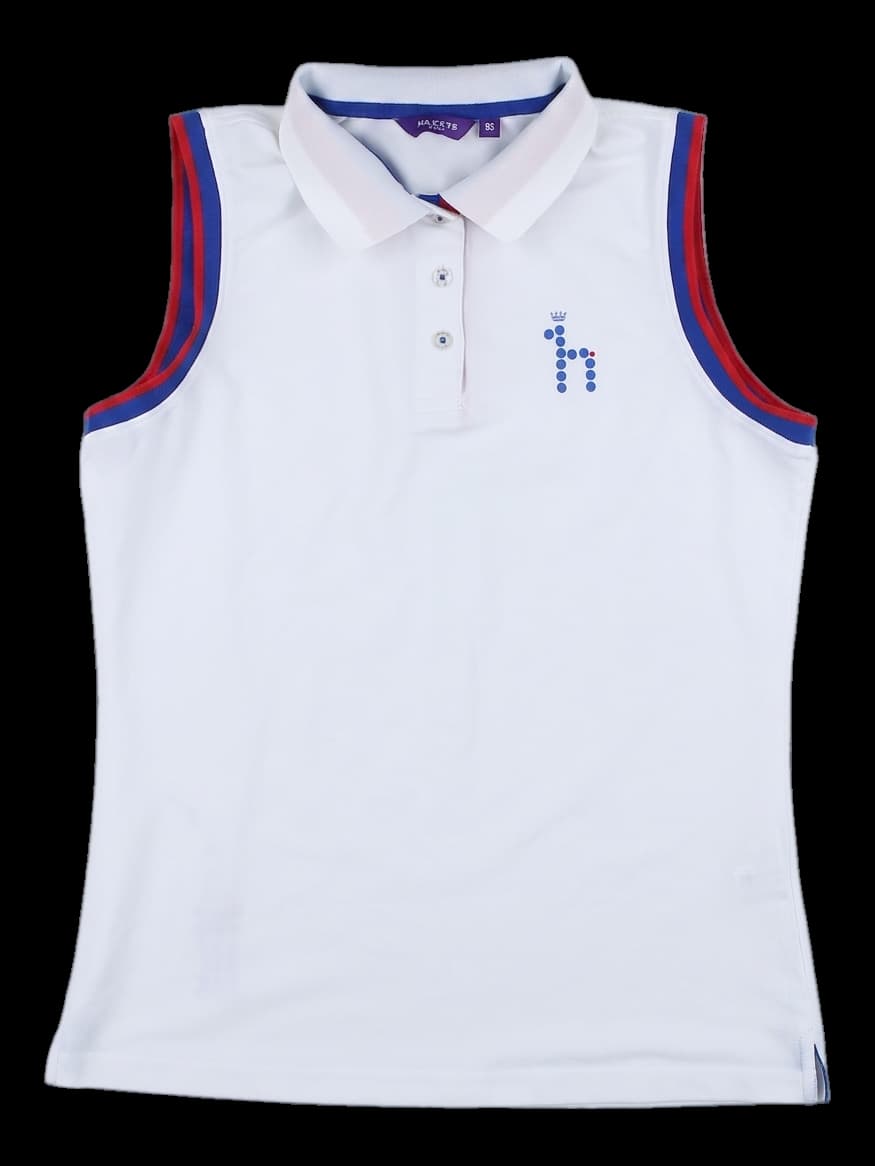 화이트 트라이컬러 민소매 카라티