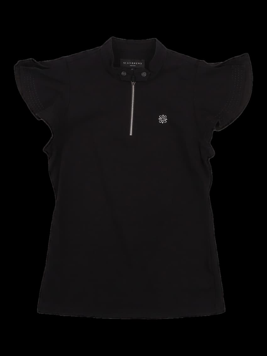 소매 포인트 반팔 반집업 티