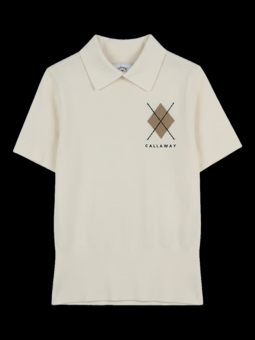 캘러웨이 여성 아가일 패턴 반팔 니트 카라티