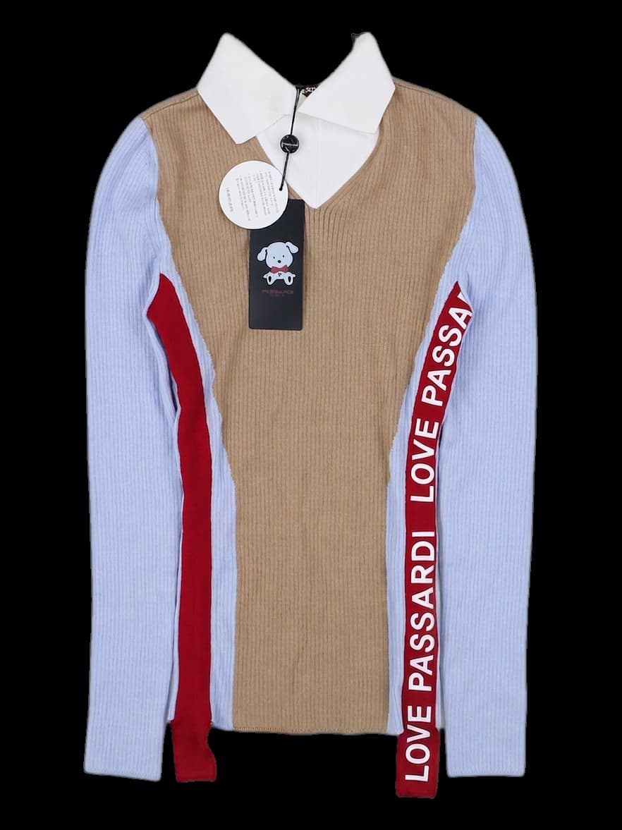 컬러블록 긴팔 니트 카라티