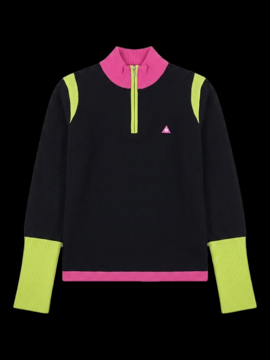 블랙/핑크/네온 배색 하프집업 니트