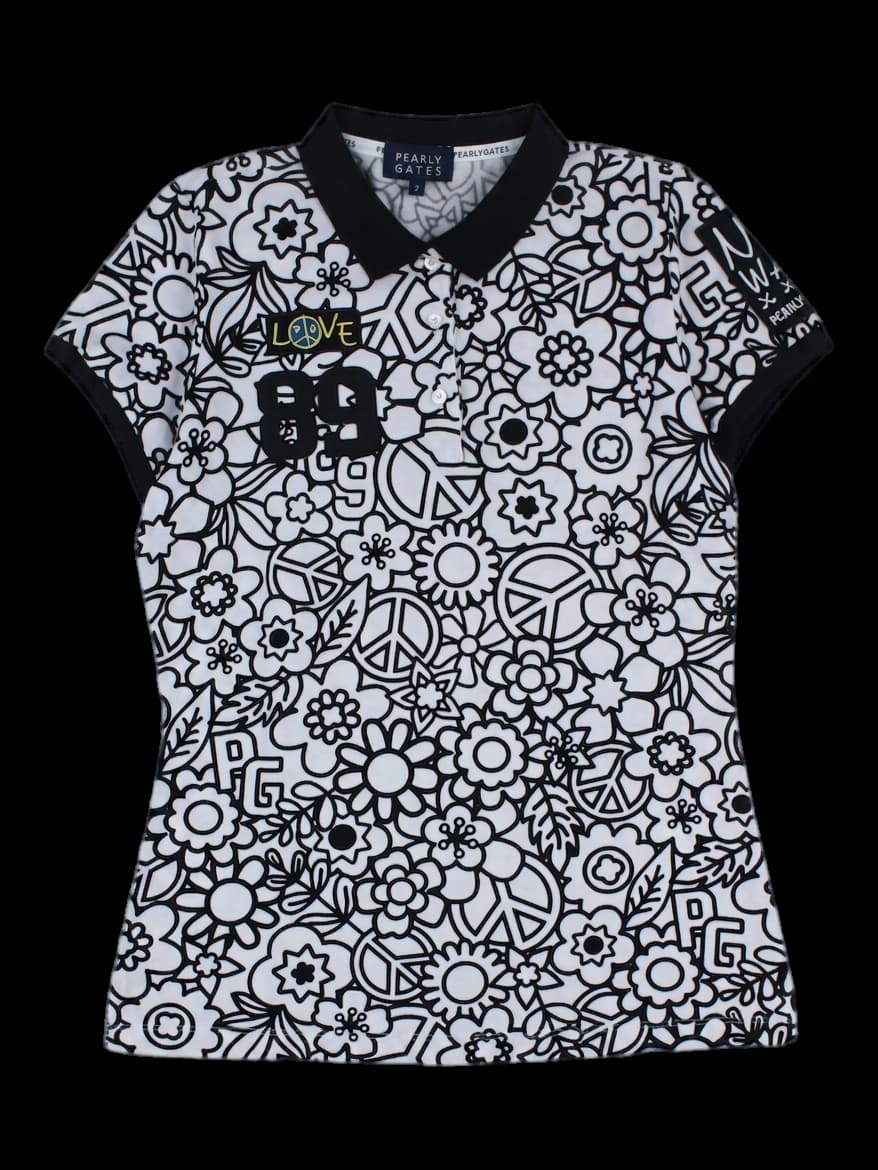 파리게이츠 여성 플라워 피스 심볼 패턴 반팔 카라티
