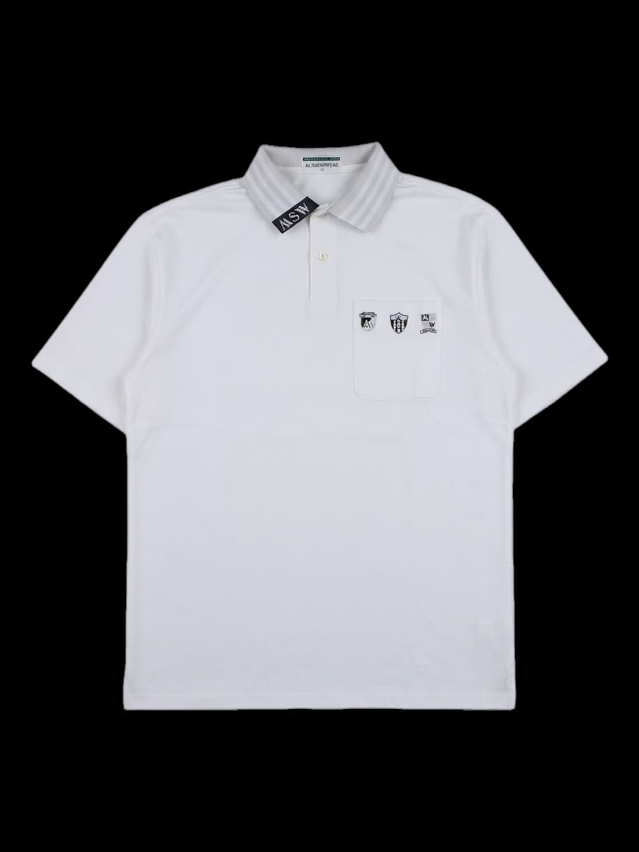 먼싱웨어 로고 패치 화이트 카라티셔츠