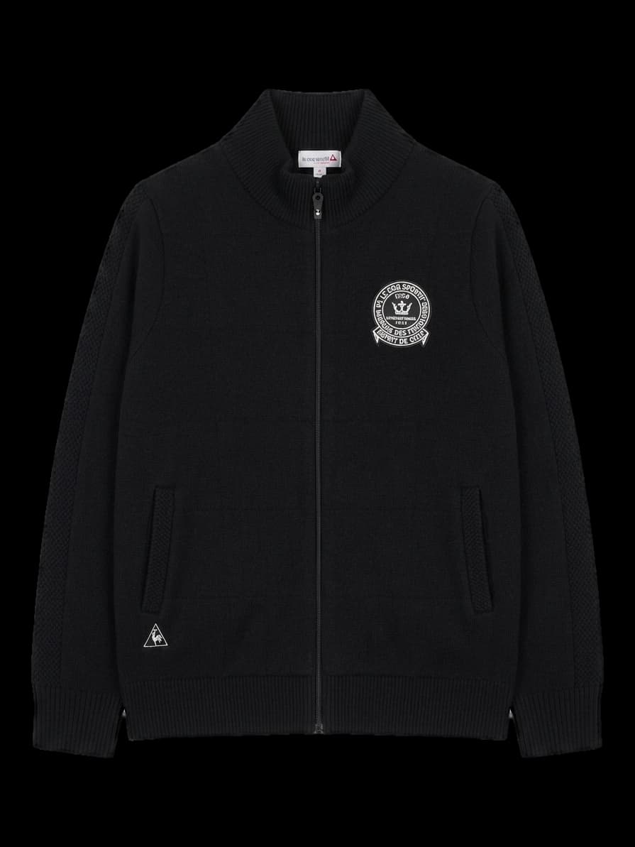 블랙 하이브리드 니트 패딩 집업 자켓