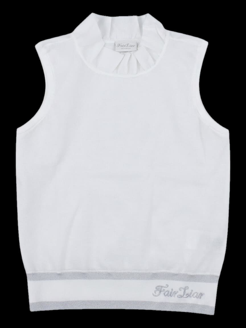 화이트 프릴 넥 민소매 니트 베스트