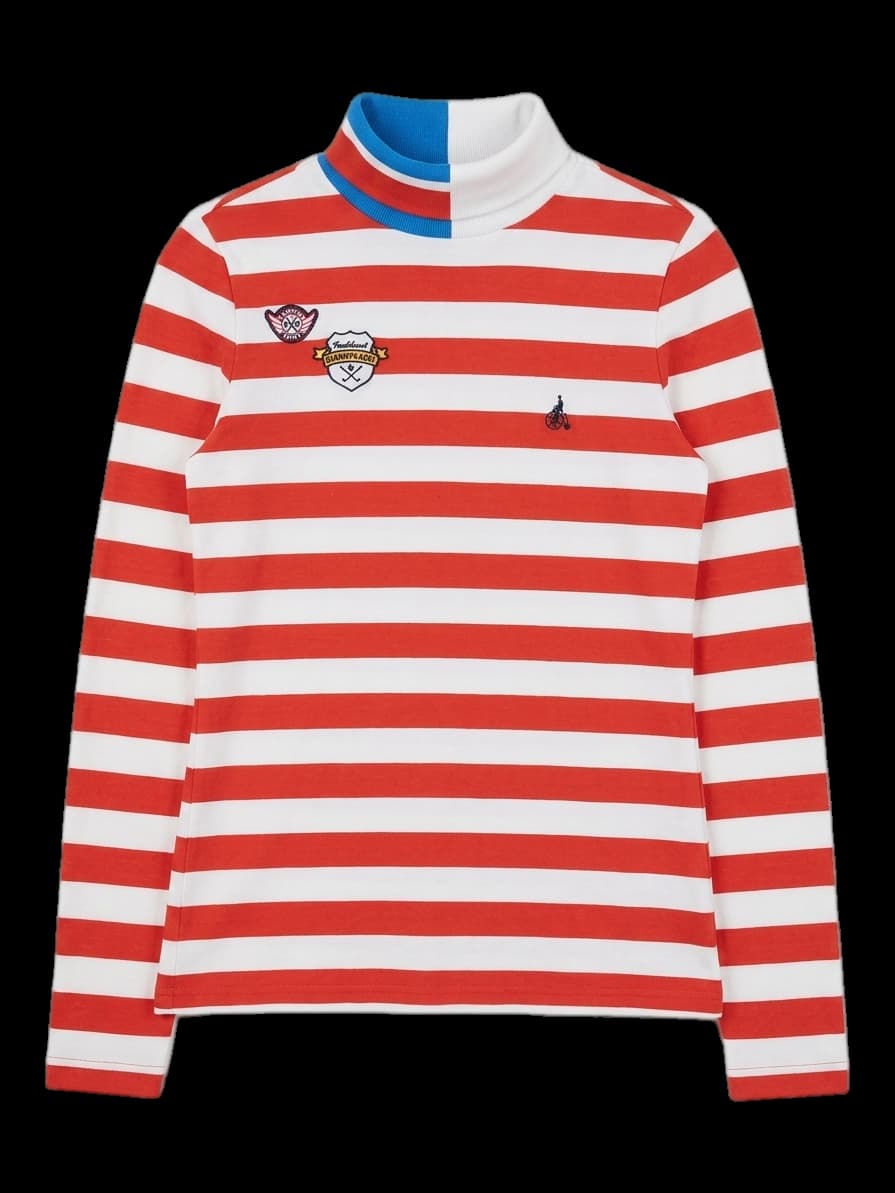 빈폴골프 레드 스트라이프 터틀넥 긴팔티