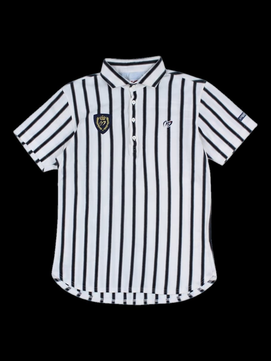 블랙 앤 화이트 스트라이프 반팔 카라티