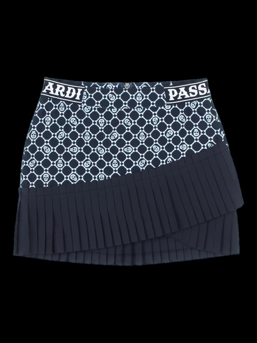 블랙 앤 화이트 패턴 플리츠 스커트