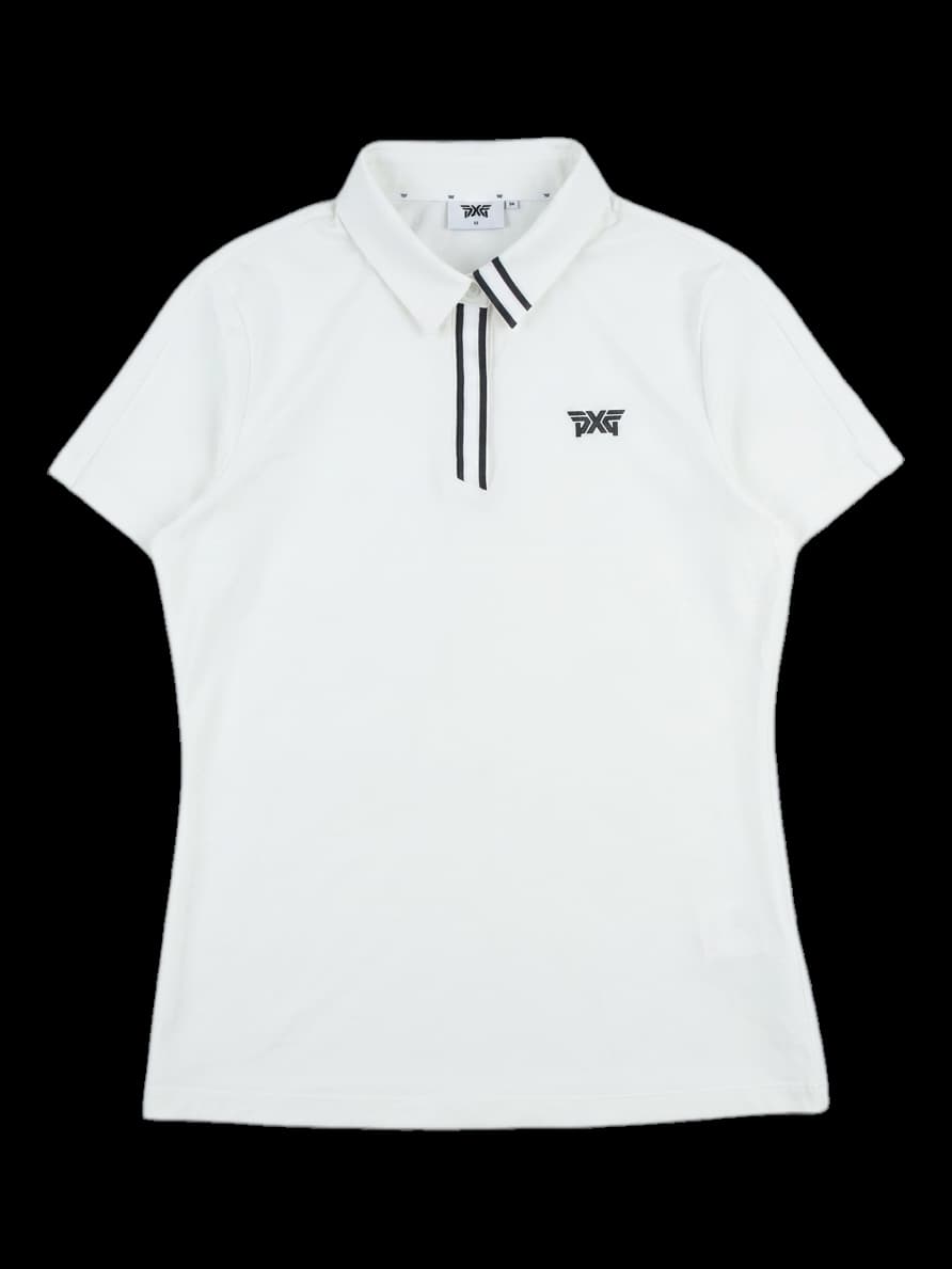 PXG 여성 블랙 배색 반팔 카라티