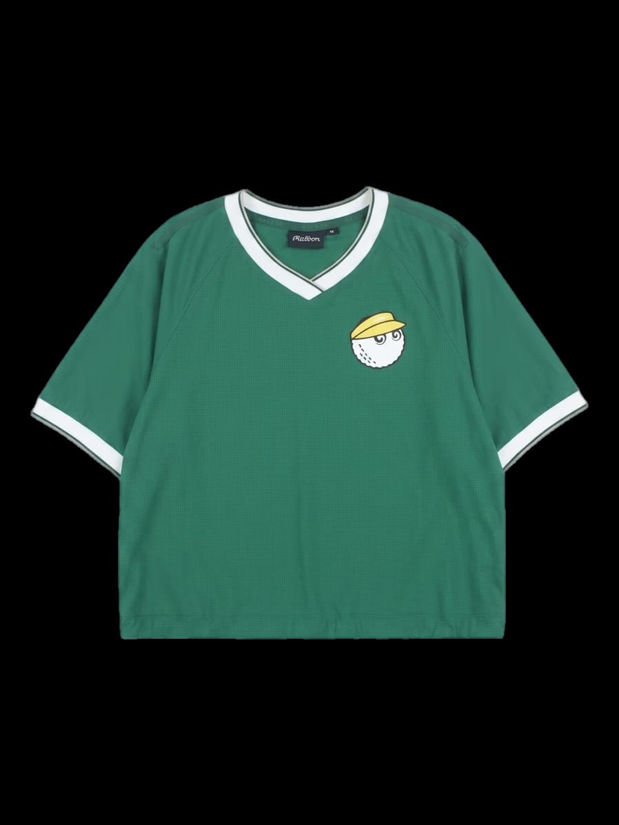 그린 반팔 브이넥 풀오버 셔츠