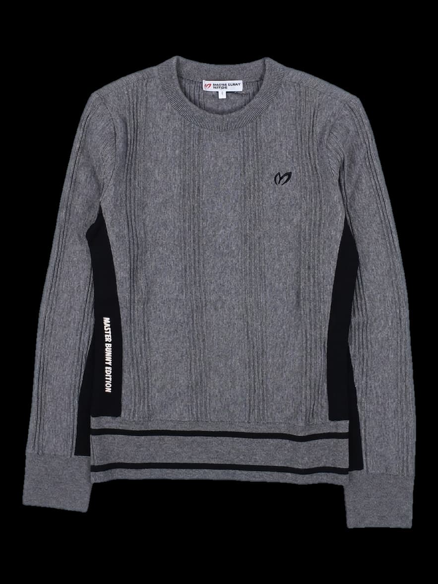 그레이 배색 골지 니트 풀오버