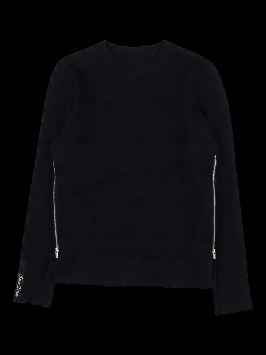 블랙 크루넥 배색 라인 스웨터