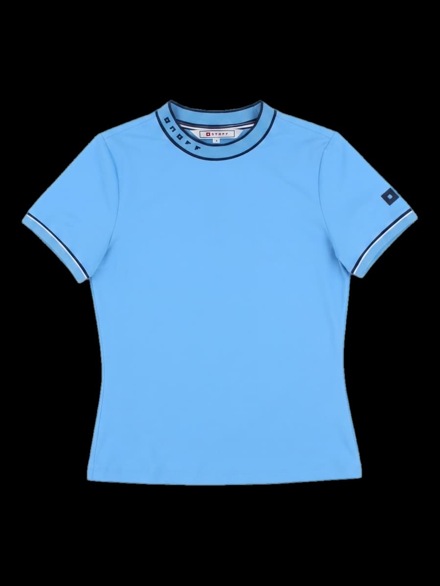 블루 하프 넥 숏슬리브 티셔츠