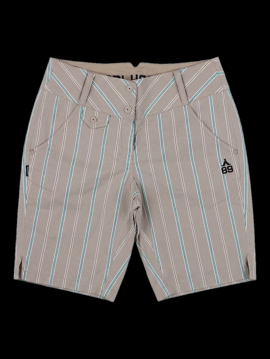 베이지 스트라이프 5부 면 반바지