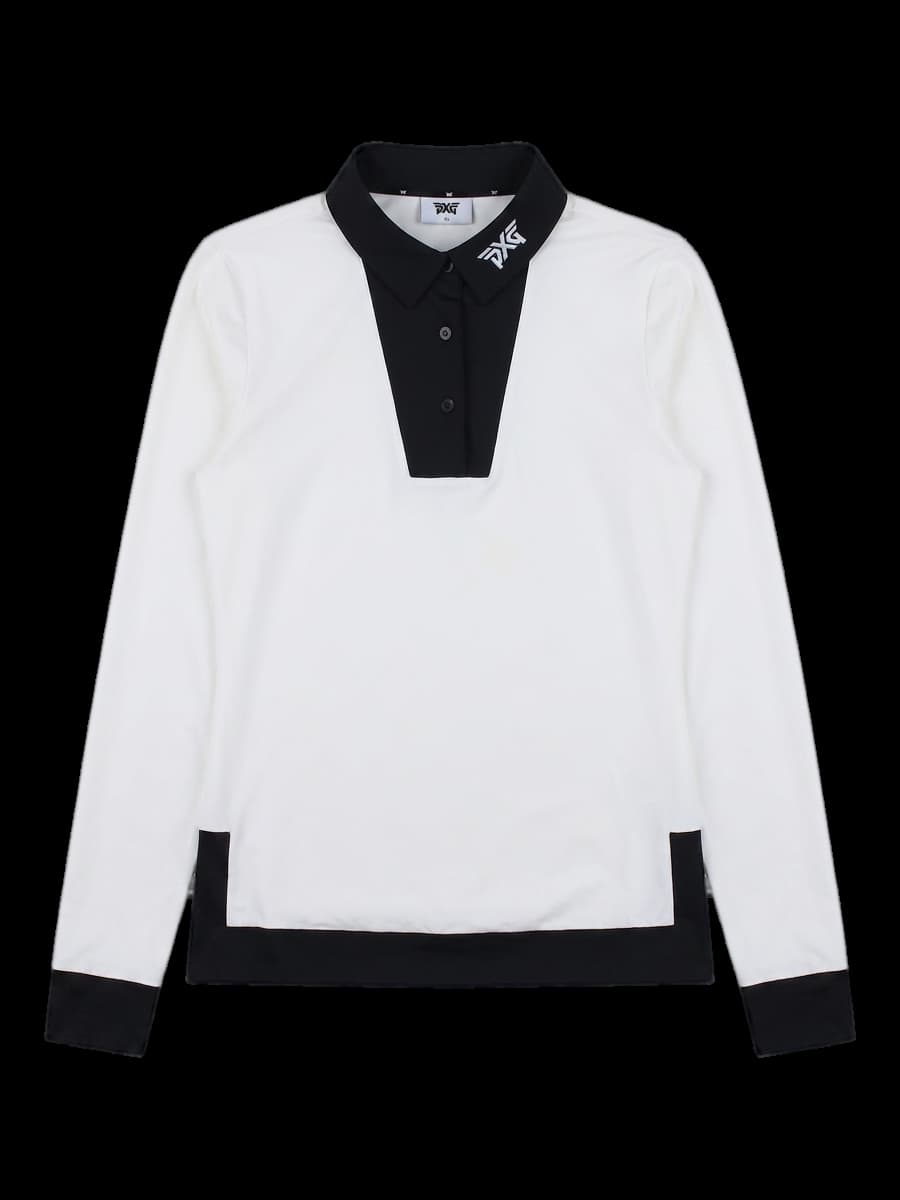 여성 PXG 배색 긴팔 카라 티셔츠