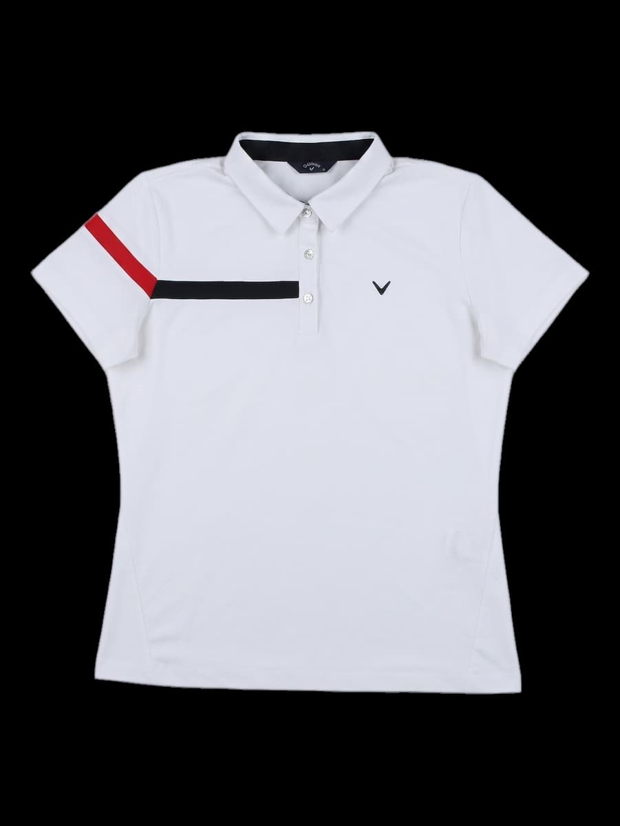 여성 화이트 배색 반팔 카라티셔츠