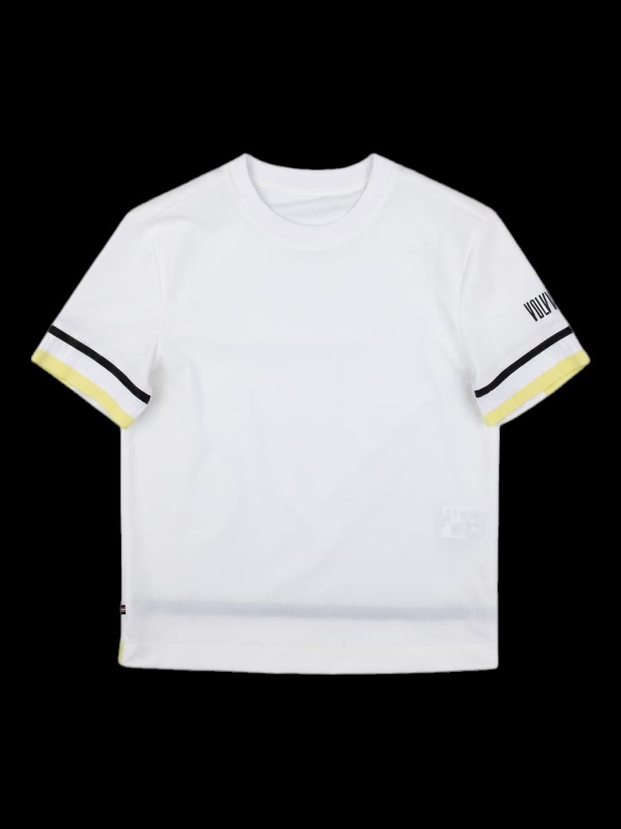 화이트 반팔 니트 티셔츠 (소매/밑단 배색)