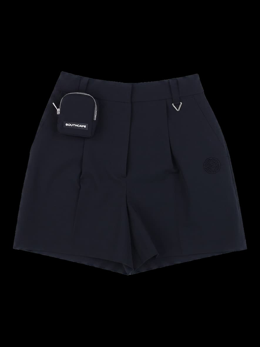 블랙 파우치 디테일 하이웨이스트 반바지